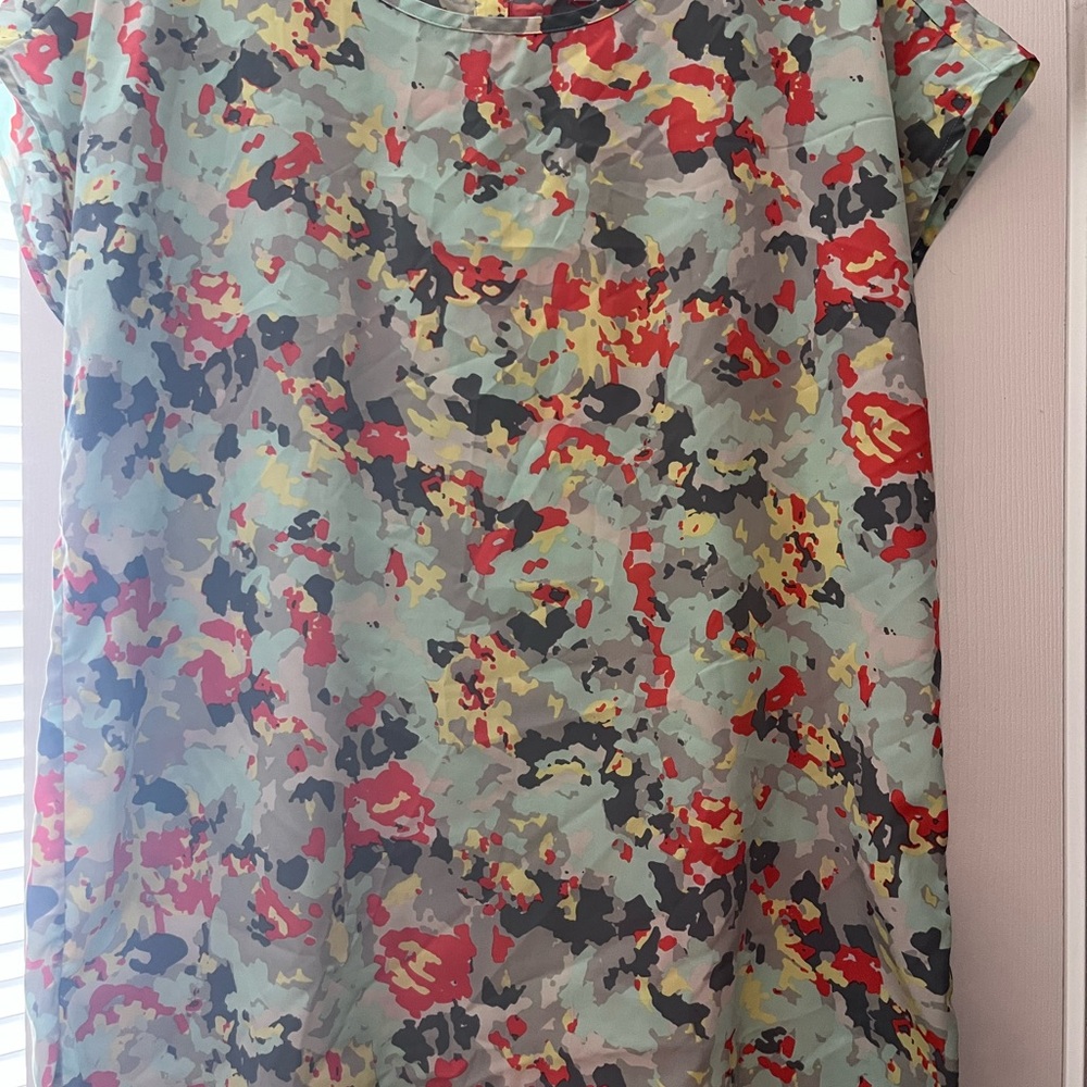 GAP Multicolor Abstract Floral Blouse in Mint, Red, Yellow